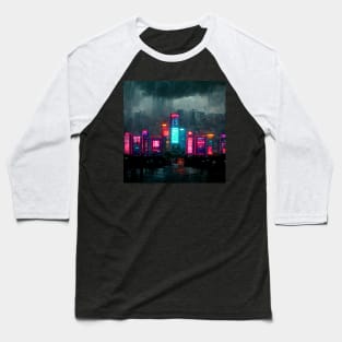 Central - Cyberpunk Cityscape Skyline Baseball T-Shirt